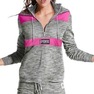Victoria's Secret PINK Women's Colorblock 1/2 Zip Hoodie Sweatshirt Size L